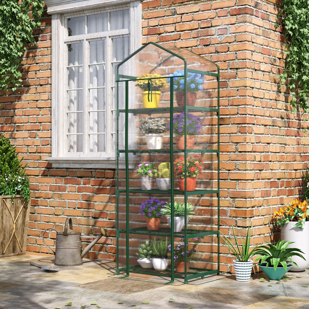 Outsunny 5 Tier Mini House Grow House W/ Roll Up Door, Green