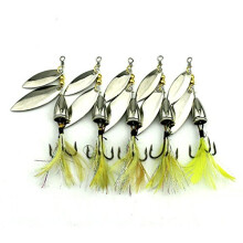 5PCS Feather Fishing Hooks Rooster Tail Inline Spinners 8.1CM 10.5G Rotatable Bass Trout Spinnerbait Lures
