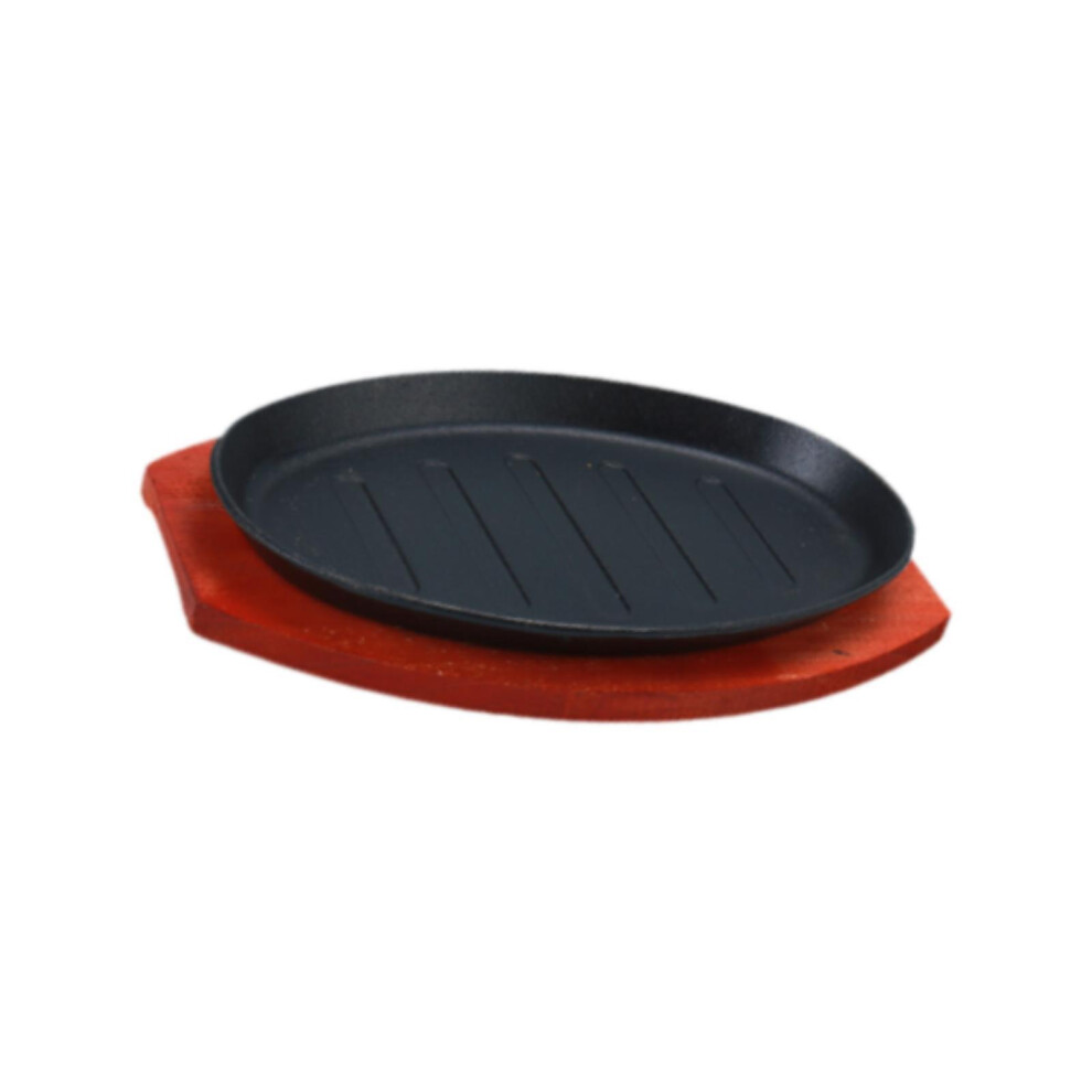 (23x145cm) Cast Iron Steak Plate Wooden Base Nonstick Fajita zzling Plate for Cam-image-OPC-PMR2ZGD-NEW