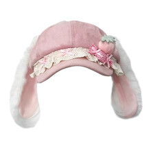 Schöne Baskenmütze mit Hasenohren, atmungsaktive Baumwolle,-Rosa