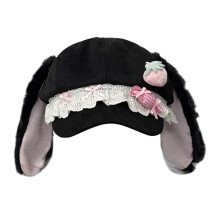 Harajuku Hasenohren Baskenmütze, bequemer achteckiger-Schwarz