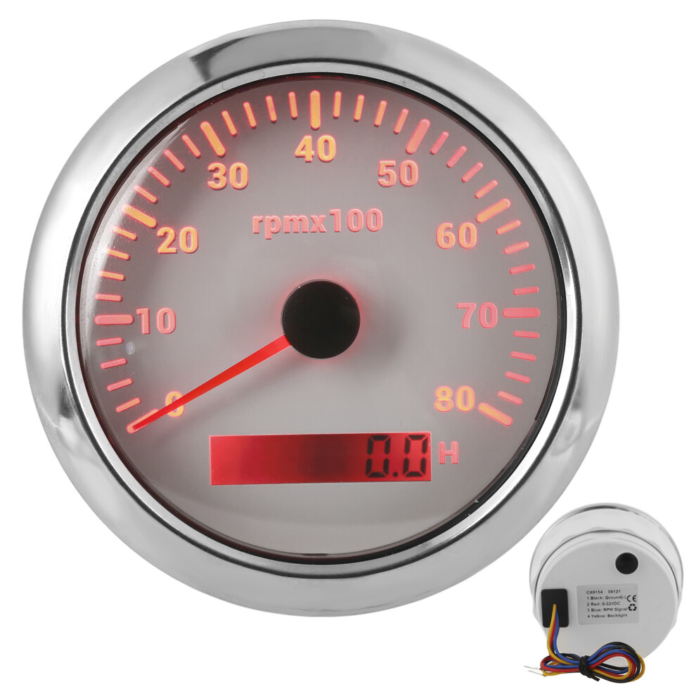 85Mm Rpm Tachometer 0-8000Rpm 7-Color Backlight Waterproof Ip67 7891357956200