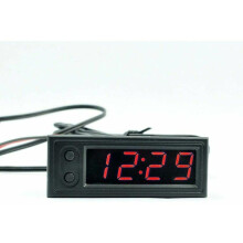 (As show, One size) 3-in-1 Car Digital Voltmeter Clock Thermometer Waterproof Shockproof DC LED Digital Display Voltmeter LED for Motorcycle Car