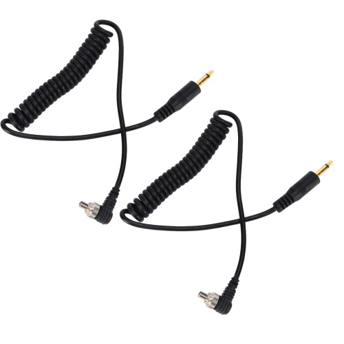2pcs Coiled 3.5mm to PC Sync Cable for Digital Cameras, Black