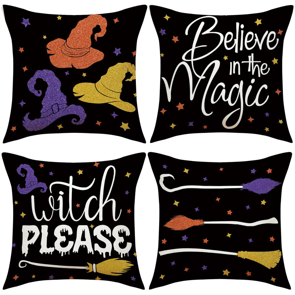 Kikidex (As Show, One Size) Set Of 4 Linen Throw Pillow Covers 18X18 Inch Vintage Halloween Home Decor Pillow Covers Sofa Square Cushion Cover