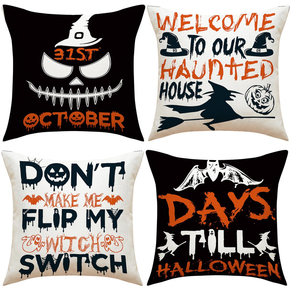 Kikidex (As Show, One Size) Set Of 4 Linen Throw Pillow Covers 18X18 Inch Vintage Halloween Home Decor Pillow Covers Sofa Square Cushion Cover