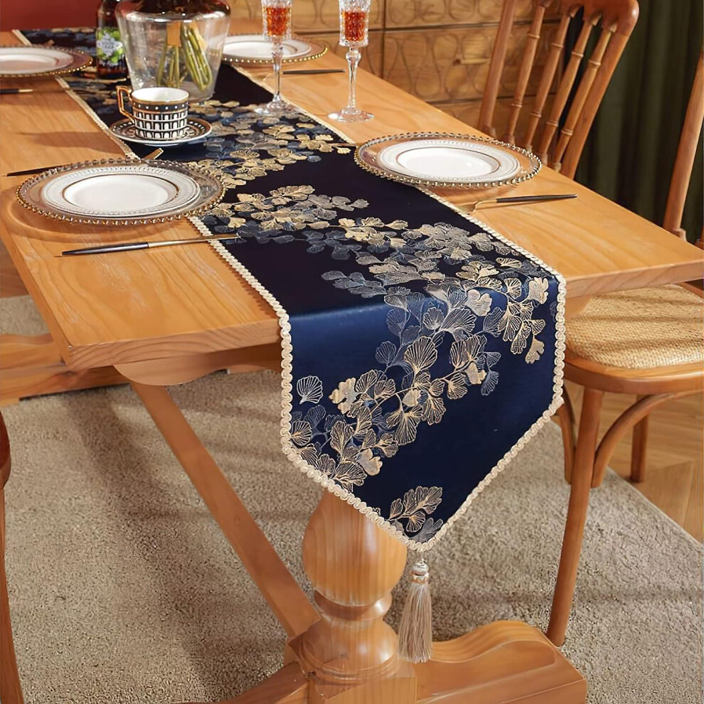 Kikidex (As Show, One Size) Cotton Table Runner, Ginkgo Leaf Cotton Linen Table Runner