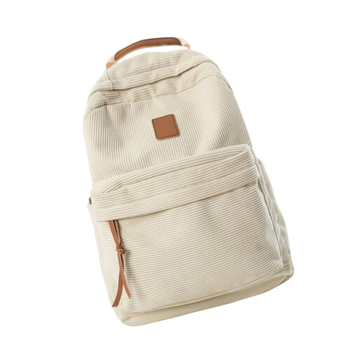 Wear Resistant Corduroy Backpacks Ergonomic Strap-White