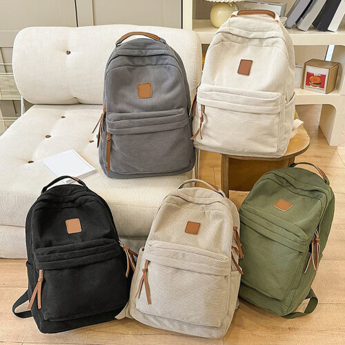 Wear Resistant Corduroy Backpacks Ergonomic Strap-White 1