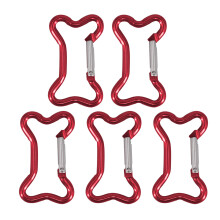 5Pcs Bone Shape Carabiner Clip KeyRings Keychains Metal-Red