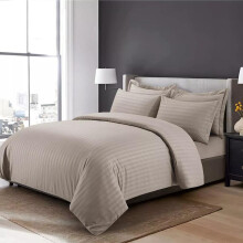 (Beige, Single) Stripe Duvet Cover Set with Pillowcases Soft and Breathable Microfiber Fabric - All Sizes Available