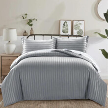 (Beige, Double) Stripe Duvet Cover Set with Pillowcases Soft and Breathable Microfiber Fabric - All Sizes Available