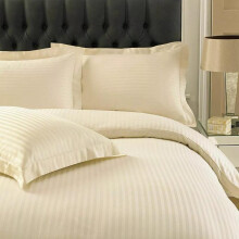 (Cream, Single) Stripe Duvet Cover Set with Pillowcases Soft and Breathable Microfiber Fabric - All Sizes Available