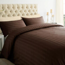 (Brown, Single) Stripe Duvet Cover Set with Pillowcases Soft and Breathable Microfiber Fabric - All Sizes Available