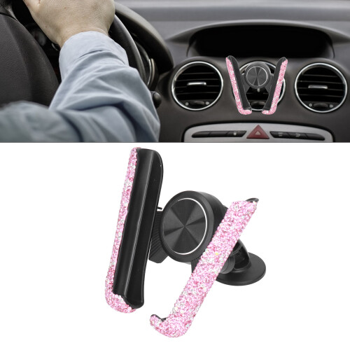 Supporto per telefono da auto rosa ABS+Rhinestone