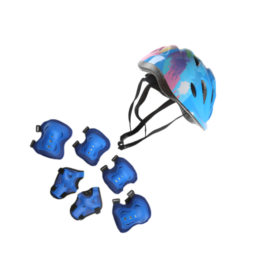 New ( Blue) Kids Roller Helmet Adjustable Helmets Knee Elbow Brace Skating Scooter Dark/Blue