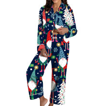 Weihnachtspyjama Damen Zweiteiliger-Marineblau XL