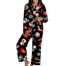 Weihnachtspyjama Damen Zweiteiliger Weihnachtspyjama-Schwarz M