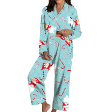 Weihnachtspyjama Damen Zweiteiliger Weihnachtspyjama-Hellblau S