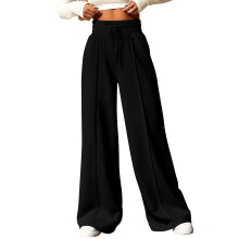 Damen-Jogginghose mit weitem Bein, hoher Taille,-Schwarz M