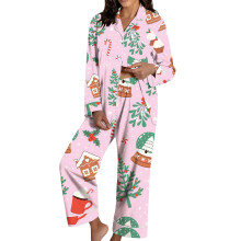 Weihnachtspyjama Damen Zweiteiliger Weihnachtspyjama-Pink M