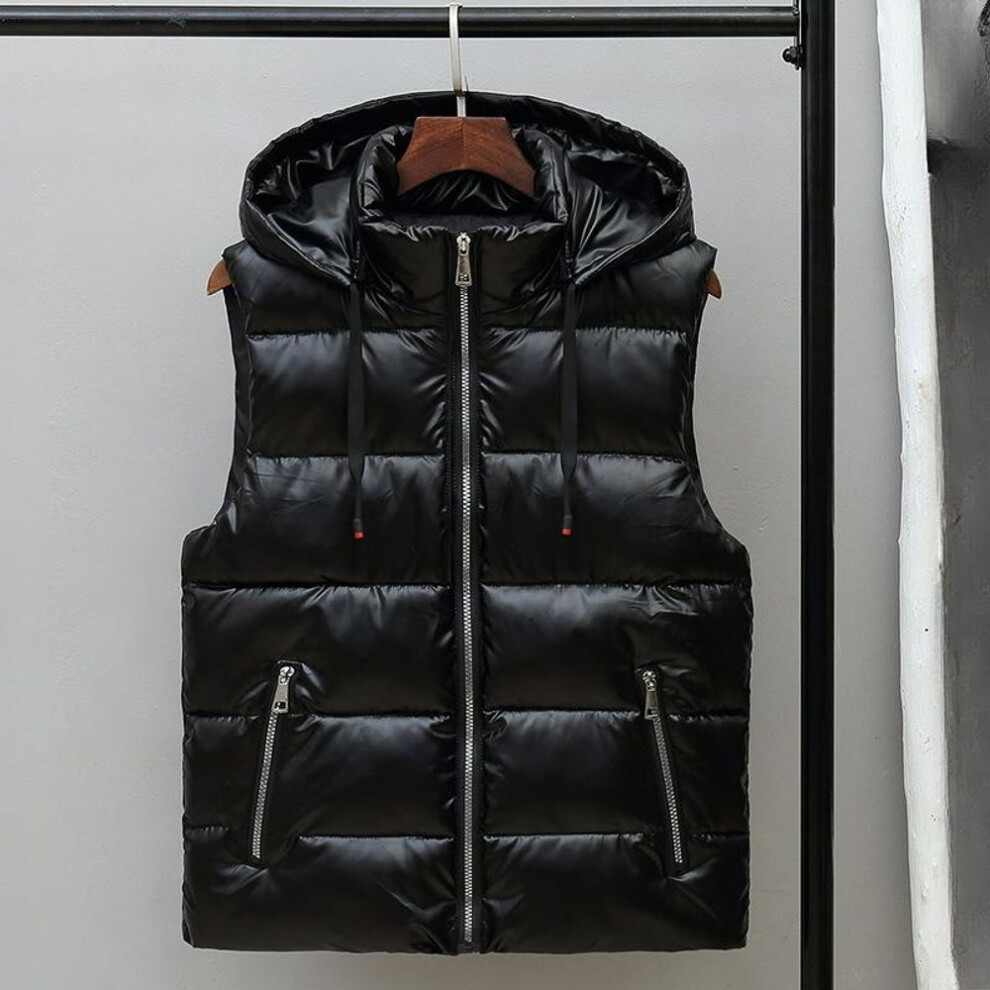 (M, black) Men's Waistcoat Autumn And Winter Glossy Jacket Thick Cotton Waistcoat Warm Vest Outer Wear Couple Waistcoat-image-OPC-PMR5Y55-NEW