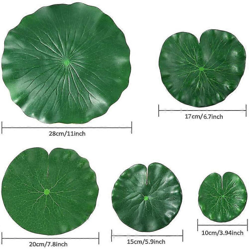 Kikidex (As Show, One Size) 15 Pieces 5 Kinds Artificial Floating Foam Lotus Leaves Lily Pads Foliage Pond Decor For Pool Aquar