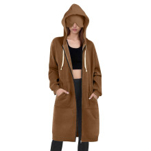 Women's Long Hoodie with Zipper, Loose Fit, Stylish,-coffee XL
