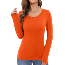 Women's Long-Sleeved Round Neck Rayon Slim Fit Stretch-Orange L