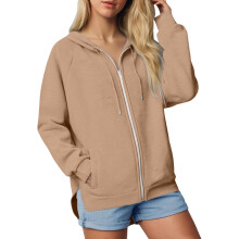 Zip Up Sweatshirt for Women Fall Casual Oversized-Khaki XXL