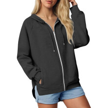 Zip Up Sweatshirt for Women Fall Casual Oversized Long-Black M