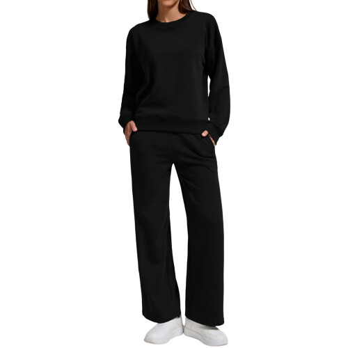 Women's two-piece tracksuit includes a sweatshirt and-Black L