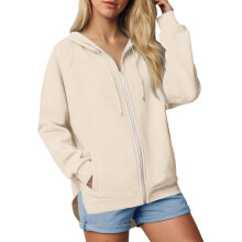 Zip Up Sweatshirt for Women Fall Casual Oversized Long-Beige M