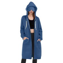 Women's Long Hoodie with Zipper, Loose Fit, Stylish,-Blue XXL