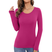 Women's Long-Sleeved Round Neck Rayon Slim Fit-rose red S