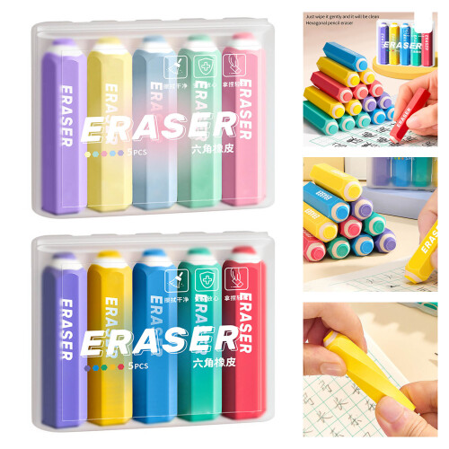 5PCS Student Eraser Colorful Pencil Shape Erasers-candy color 2