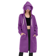 Women's Long Hoodie with Zipper, Loose Fit, Stylish,-Purple XL