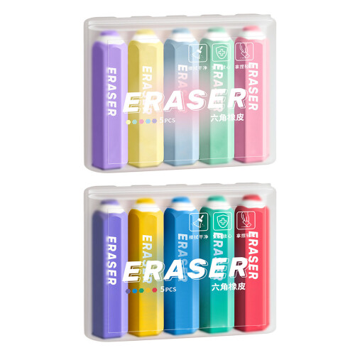 5PCS Colorful Pencil Shape Erasers Ergonomic-rainbow colors 1