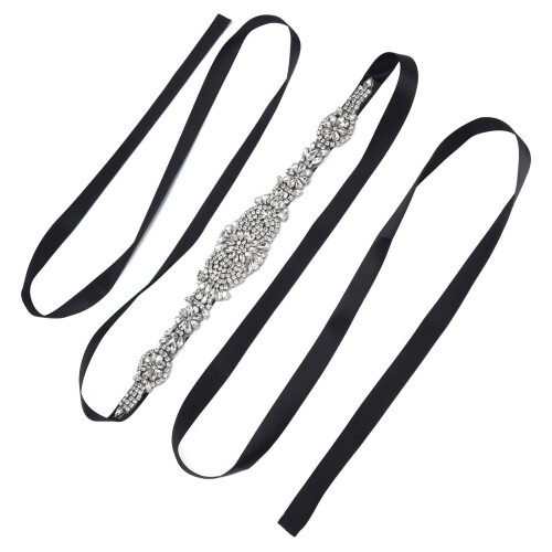 Cintura da sposa con strass 55 g 2,6 m nera con perline