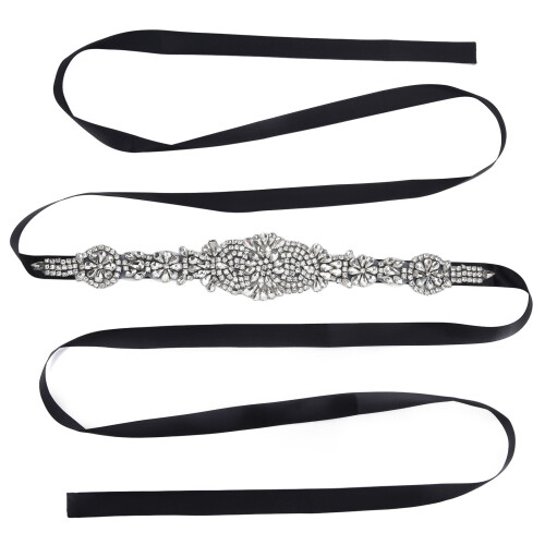 Cintura da sposa con strass 55 g 2,6 m nera con perline 1