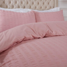 (Blush, Double) OHS Seersucker Duvet Cover with Pillowcase Bedding Set Silver White Charcoal