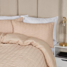 (Beige, King) OHS Seersucker Duvet Cover with Pillowcase Bedding Set Silver White Charcoal