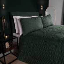 (Forest Green, Super King) OHS Seersucker Duvet Cover with Pillowcase Bedding Set Silver White Charcoal
