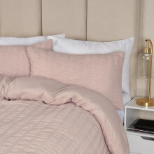(Natural, Double) OHS Seersucker Duvet Cover with Pillowcase Bedding Set Silver White Charcoal