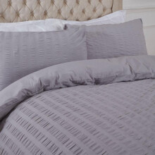 (Silver Grey, Single) OHS Seersucker Duvet Cover with Pillowcase Bedding Set Silver White Charcoal