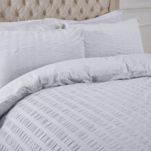 (White, Double) OHS Seersucker Duvet Cover with Pillowcase Bedding Set Silver White Charcoal
