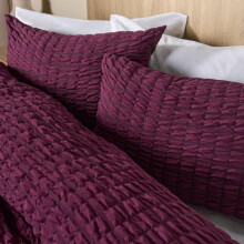 (Wine, King) OHS Seersucker Duvet Cover with Pillowcase Bedding Set Silver White Charcoal