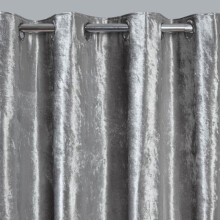 (Silver Grey, 66" x 90") OHS Crushed Velvet Curtains PAIR of Eyelet Ring Top Fully Lined Ready Made