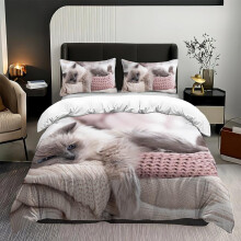 (Cat, EU-Super King) Highland Cow Print Duvet Cover Set, 1 Set Including 1 Duvet Cover & 2 Pillowcases, Bedding Supplies for Home Bedroom