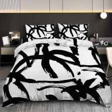 (White & Black Lines, US-Queen) Highland Cow Print Duvet Cover Set, 1 Set Including 1 Duvet Cover & 2 Pillowcases, Bedding Supplies for Home Bedroom